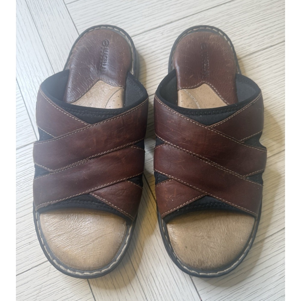 Magellan Men's Brown Leather Outdoor River II Slides Sandals Sz 10. Nature